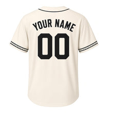 Load image into Gallery viewer, Apple Pie Bakery Milwaukee Baseball Jersey in Crust Cream, back view with your name and number – custom block name and number with lattice-stripe sleeves