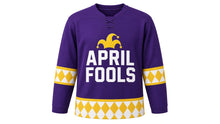 Load image into Gallery viewer, April Fools' Day Original Hockey Jersey in Purple, front view – custom name and number