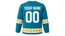 Load image into Gallery viewer, April Fools' Day Original Hockey Jersey in Teal, back view with your name and number