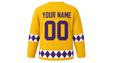 Load image into Gallery viewer, April Fools' Day Original Hockey Jersey in Yellow, back view with your name and number