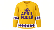 Load image into Gallery viewer, April Fools' Day Original Hockey Jersey in Yellow, front view – custom name and number