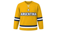 Load image into Gallery viewer, Argentina Original Hockey Jersey in Gold, front view – custom name and number