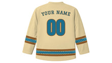 Load image into Gallery viewer, Argungu Fishing Festival Original Hockey Jersey in Sandbank Beige, back view with your name and number
