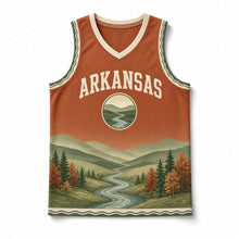 Load image into Gallery viewer, Arkansas Ozark Hollows Original Basketball Jersey in Autumn Rust, front view – custom name and number