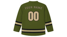 Load image into Gallery viewer, Armed Forces Day Original Hockey Jersey in Olive Green, back view with your name and number