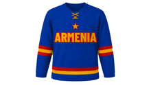 Load image into Gallery viewer, Armenia Original Hockey Jersey in Blue, front view – custom name and number