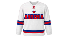 Load image into Gallery viewer, Armenia Original Hockey Jersey in White, front view – custom name and number