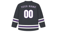 Load image into Gallery viewer, Ash Wednesday Original Hockey Jersey in Charcoal, back view with your name and number