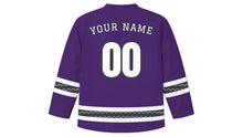 Load image into Gallery viewer, Ash Wednesday Original Hockey Jersey in Purple, back view with your name and number