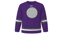 Load image into Gallery viewer, Ash Wednesday Original Hockey Jersey in Purple, front view – custom name and number