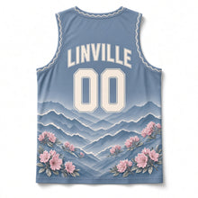 Load image into Gallery viewer, Asheville Blue Ridge Original Basketball Jersey in Ridge Blue, back view with your name and number
