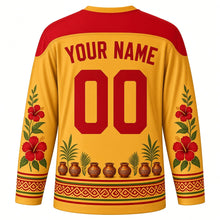 Load image into Gallery viewer, Attukal Pongala Original Hockey Jersey in Temple Gold, back view with custom YOUR NAME and 00