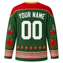 Load image into Gallery viewer, Attukal Pongala Original Hockey Jersey in Coconut Green, back view with custom YOUR NAME and 00