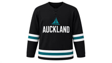 Load image into Gallery viewer, Auckland Original Hockey Jersey in Black, front view – custom name and number