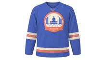 Load image into Gallery viewer, Austin Original Hockey Jersey in Bluebonnet Blue, front view – custom name and number