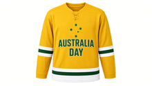 Load image into Gallery viewer, Australia Day Original Hockey Jersey in Gold, front view – custom name and number