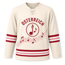 Load image into Gallery viewer, Austria Alpine Waltz Original Hockey Jersey in Ballroom Cream, front view – custom name and number