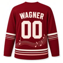 Load image into Gallery viewer, Austria Alpine Waltz Original Hockey Jersey in Opera Crimson, back view with your name and number