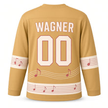 Load image into Gallery viewer, Austria Alpine Waltz Original Hockey Jersey in Gilded Gold, back view with your name and number