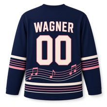 Load image into Gallery viewer, Austria Alpine Waltz Original Hockey Jersey in Concert Navy, back view with your name and number