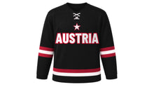 Load image into Gallery viewer, Austria Original Hockey Jersey in Black, front view – custom name and number