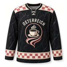 Load image into Gallery viewer, Austria Coffeehouse Classic Original Hockey Jersey in Marble Black, front view – custom name and number