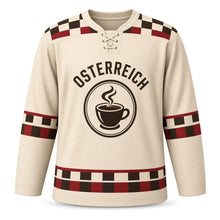 Load image into Gallery viewer, Austria Coffeehouse Classic Original Hockey Jersey in Melange Cream, front view – custom name and number