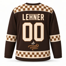 Load image into Gallery viewer, Austria Coffeehouse Classic Original Hockey Jersey in Espresso Brown, back view with your name and number
