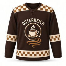 Load image into Gallery viewer, Austria Coffeehouse Classic Original Hockey Jersey in Espresso Brown, front view – custom name and number