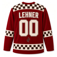 Load image into Gallery viewer, Austria Coffeehouse Classic Original Hockey Jersey in Velvet Red, back view with your name and number