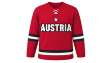 Load image into Gallery viewer, Austria Original Hockey Jersey in Red, front view – custom name and number