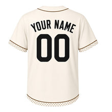 Load image into Gallery viewer, Autumn Acorn Milwaukee Baseball Jersey in Acorn Cream, back view with your name and number – custom block name and number with dot-stripe sleeves