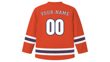Load image into Gallery viewer, Awa Odori Original Hockey Jersey in Vermilion, back view with your name and number