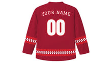 Load image into Gallery viewer, Baba Marta Day Original Hockey Jersey in Crimson, back view with your name and number