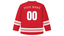 Load image into Gallery viewer, Baba Marta Day Original Hockey Jersey in Red, back view with your name and number