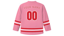 Load image into Gallery viewer, Baba Marta Day Original Hockey Jersey in Rose Pink, back view with your name and number