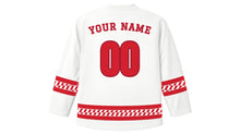 Load image into Gallery viewer, Baba Marta Day Original Hockey Jersey in White, back view with your name and number