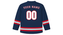 Load image into Gallery viewer, Bahrain National Day Original Hockey Jersey in Gulf Navy, back view with your name and number
