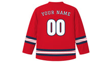 Load image into Gallery viewer, Bahrain National Day Original Hockey Jersey in Red, back view with your name and number