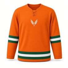 Load image into Gallery viewer, Baisakhi Original Hockey Jersey in Orange, front view – custom name and number