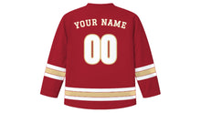 Load image into Gallery viewer, Baku Original Hockey Jersey in Carpet Crimson, back view with your name and number