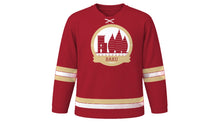 Load image into Gallery viewer, Baku Original Hockey Jersey in Carpet Crimson, front view – custom name and number