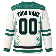 Load image into Gallery viewer, Bamboo Panda Grove Original Hockey Jersey in Rice Paper White, back view with your name and number – bamboo-leaf yoke and bamboo-node sleeve stripes