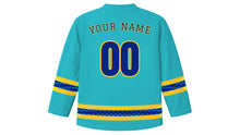 Load image into Gallery viewer, Barbados Independence Day Original Hockey Jersey in Aqua, back view with your name and number