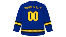 Load image into Gallery viewer, Barbados Independence Day Original Hockey Jersey in Ultramarine, back view with your name and number