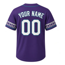 Load image into Gallery viewer, Bascule Bridge Lift Milwaukee Baseball Jersey in Dusk Violet, back view with your name and number – girder-stripe sleeves