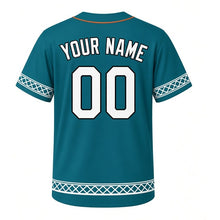Load image into Gallery viewer, Bascule Bridge Lift Milwaukee Baseball Jersey in River Teal, back view with your name and number – girder-stripe sleeves