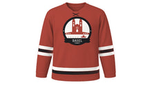 Load image into Gallery viewer, Basel Original Hockey Jersey in Minster Sandstone Red, front view – custom name and number