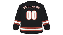 Load image into Gallery viewer, Basel Original Hockey Jersey in Old Town Black, back view with your name and number