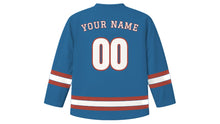 Load image into Gallery viewer, Basel Original Hockey Jersey in Rhine River Blue, back view with your name and number